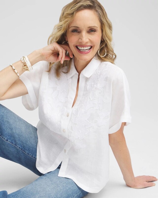 Linen Embroidered Applique Shirt - image 2